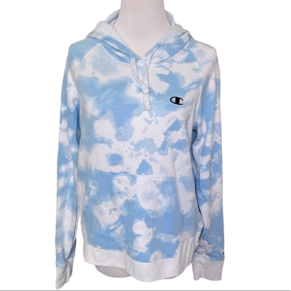 Champion Blue and White Sky Cloud Pattern Pullover Hoodie Sweatshirt - Picture 1 of 7
